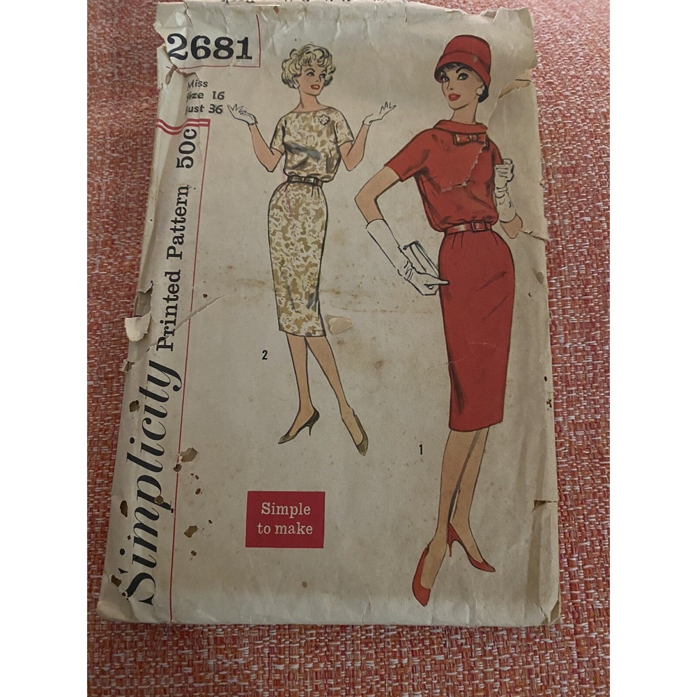 Vintage Simplicity 2681 Sewing Pattern 1970s Sheath Dress Size 16 Bust 36 Cut